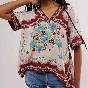Free People Washed Out Flowers Top-Burgundy Color